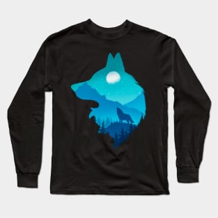 Lonely Night - Wolf (Digital Drawing) Long Sleeve T-Shirt